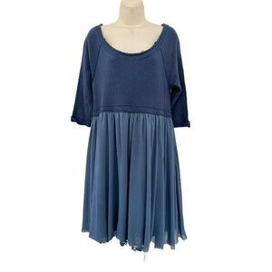 Free People Women's Sz S Navy Blue Oversize Baby Doll Dress Raw Hem Prototype